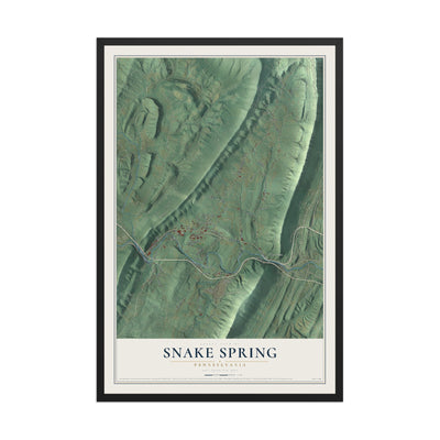 Map of Snake Spring, Pennsylvania, 12 x 18 inch print in a black wood frame