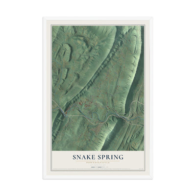 Map of Snake Spring, Pennsylvania, 12 x 18 inch print in a white wood frame