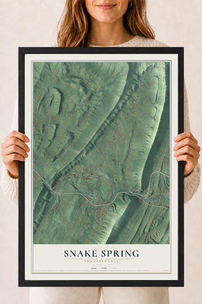 Map of Snake Spring, Pennsylvania, 18 x 24 inch print in a black wood frame
