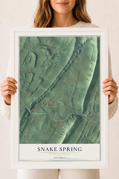 Map of Snake Spring, Pennsylvania, 18 x 24 inch print in a white wood frame