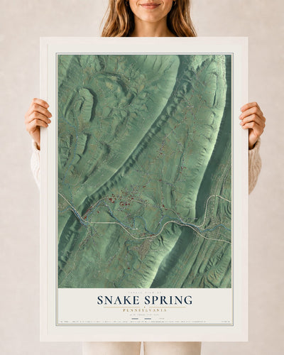 Map of Snake Spring, Pennsylvania, 24 x 36 inch print in a white wood frame
