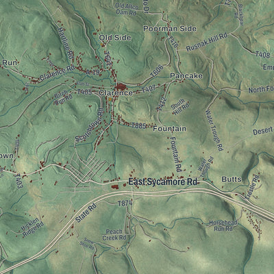 Close-up of the map of Snow Shoe, Centre County, Pennsylvania print showing street and building detail