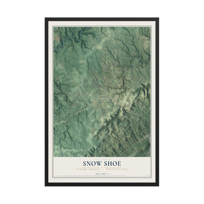 Map of Snow Shoe, Centre County, Pennsylvania, 12 x 18 inch print in a black wood frame