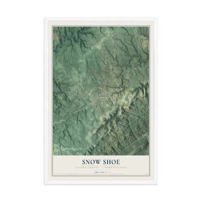 Map of Snow Shoe, Centre County, Pennsylvania, 12 x 18 inch print in a white wood frame