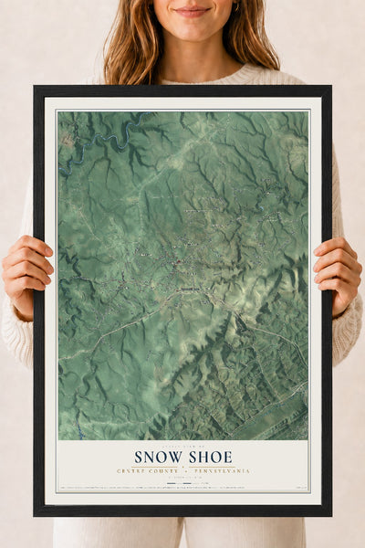 Map of Snow Shoe, Centre County, Pennsylvania, 18 x 24 inch print in a black wood frame