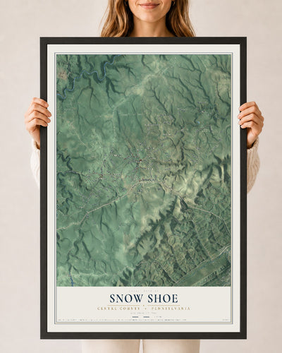 Map of Snow Shoe, Centre County, Pennsylvania, 24 x 36 inch print in a black wood frame