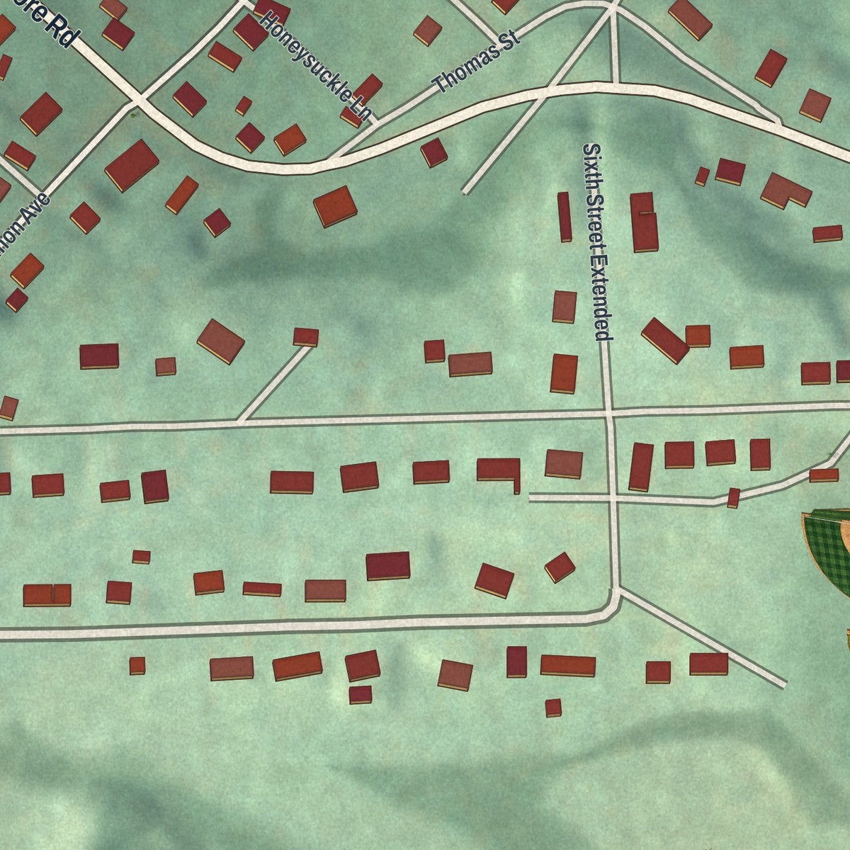 Close-up of the map of the Borough of Snow Shoe, Centre County, Pennsylvania print showing street and building detail