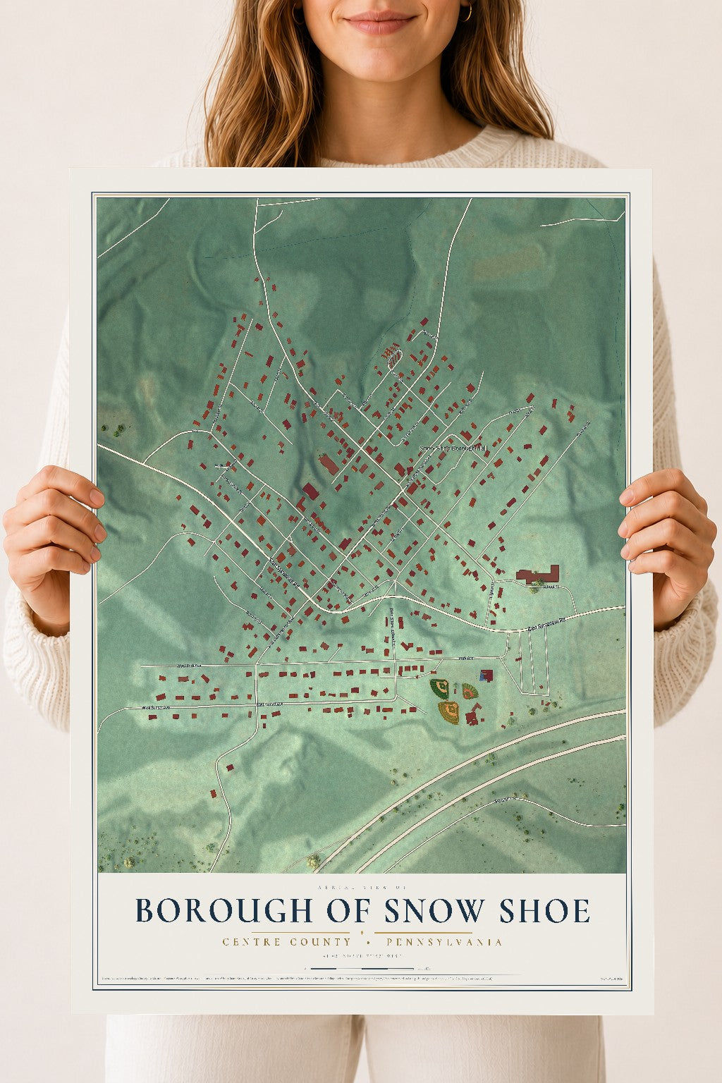 Map of the Borough of Snow Shoe, Centre County, Pennsylvania, 18 x 24 inch unframed archival matte print