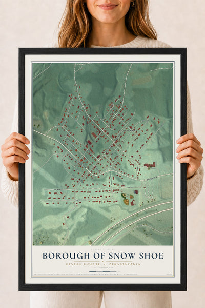 Map of the Borough of Snow Shoe, Centre County, Pennsylvania, 18 x 24 inch print in a black wood frame