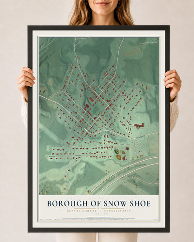 Map of the Borough of Snow Shoe, Centre County, Pennsylvania, 24 x 36 inch print in a black wood frame