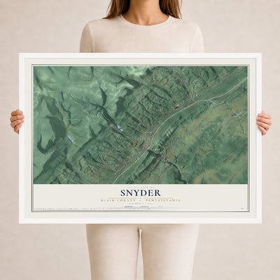 Map of Snyder, Blair County, Pennsylvania, 24 x 36 inch print in a white wood frame