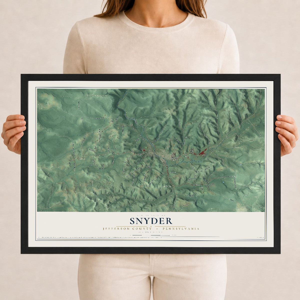 Map of Snyder, Jefferson County, Pennsylvania, 12 x 18 inch print in a black wood frame