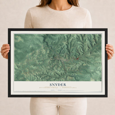 Map of Snyder, Jefferson County, Pennsylvania, 12 x 18 inch print in a black wood frame