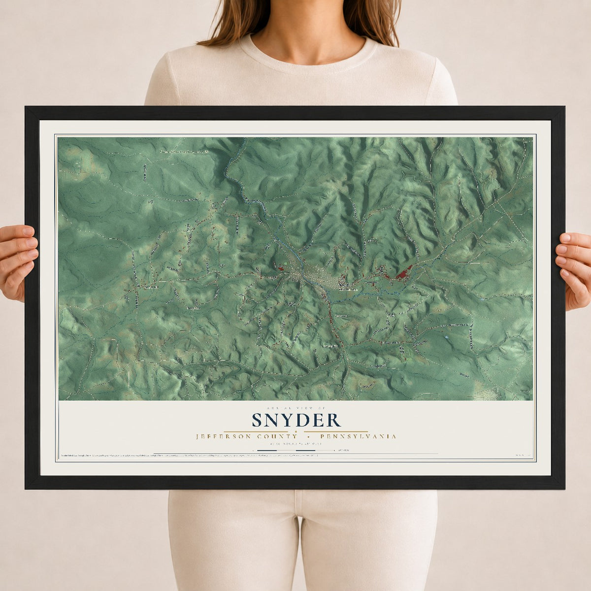 Map of Snyder, Jefferson County, Pennsylvania, 18 x 24 inch print in a black wood frame