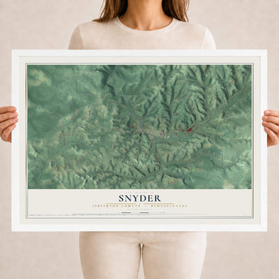 Map of Snyder, Jefferson County, Pennsylvania, 18 x 24 inch print in a white wood frame
