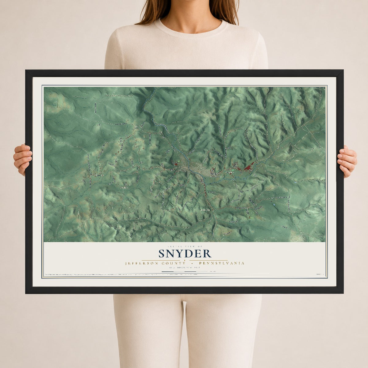 Map of Snyder, Jefferson County, Pennsylvania, 24 x 36 inch print in a black wood frame