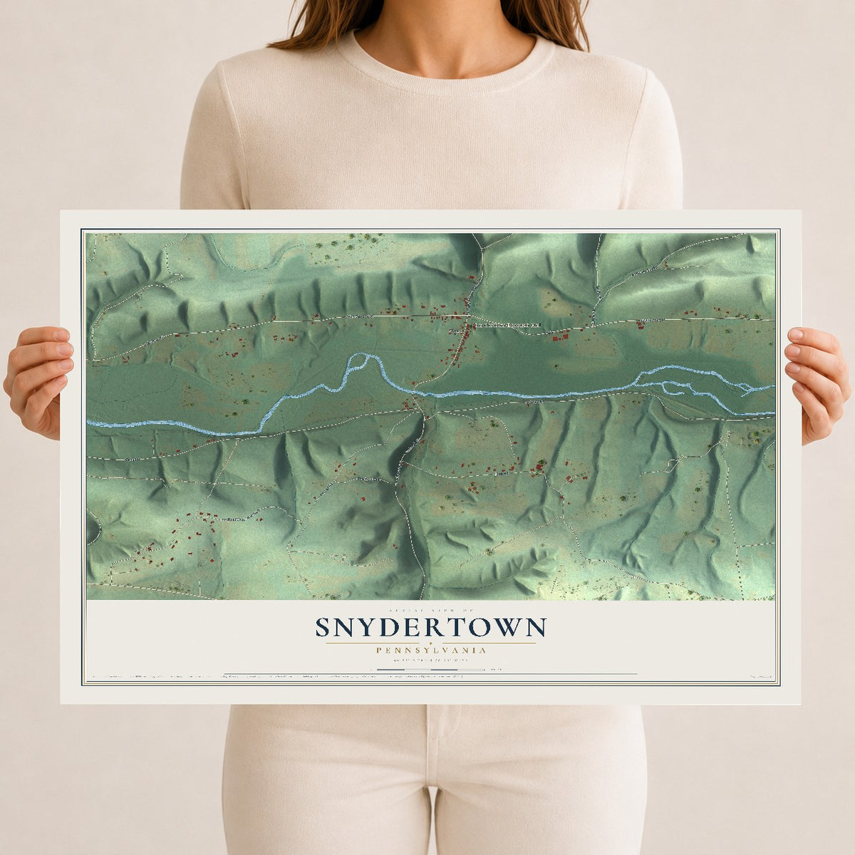 Map of Snydertown, Pennsylvania, 12 x 18 inch unframed archival matte print