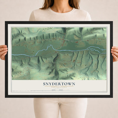 Map of Snydertown, Pennsylvania, 18 x 24 inch print in a black wood frame