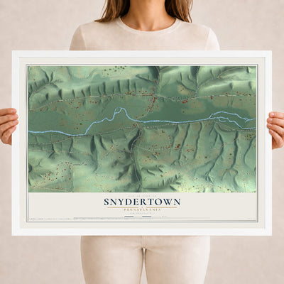 Map of Snydertown, Pennsylvania, 18 x 24 inch print in a white wood frame