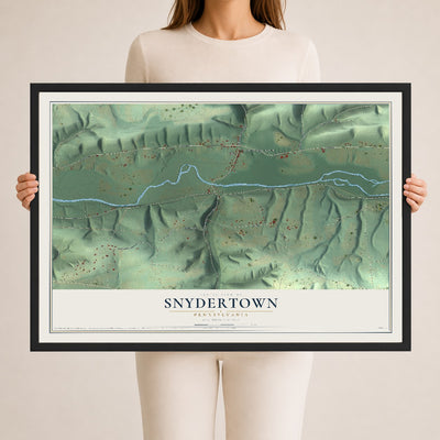 Map of Snydertown, Pennsylvania, 24 x 36 inch print in a black wood frame