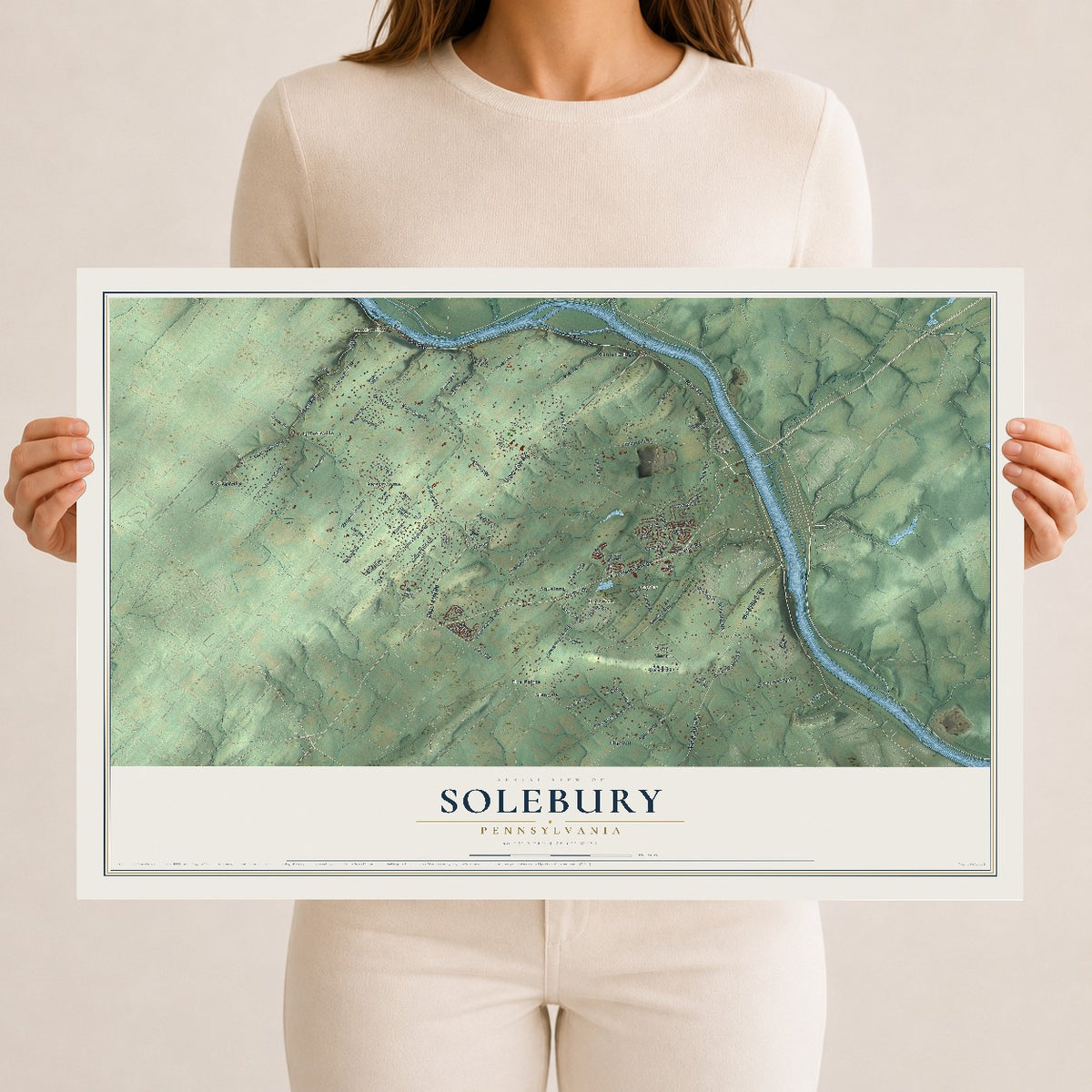 Map of Solebury, Pennsylvania, 12 x 18 inch unframed archival matte print