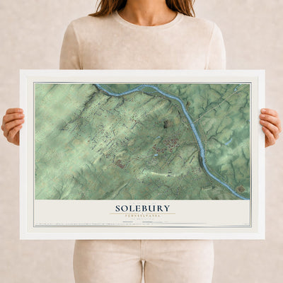 Map of Solebury, Pennsylvania, 12 x 18 inch print in a white wood frame