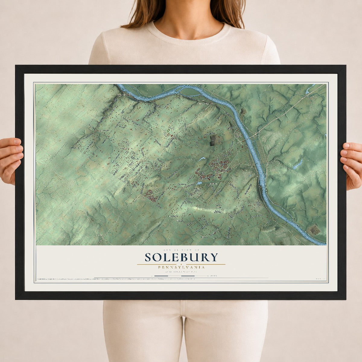 Map of Solebury, Pennsylvania, 18 x 24 inch print in a black wood frame
