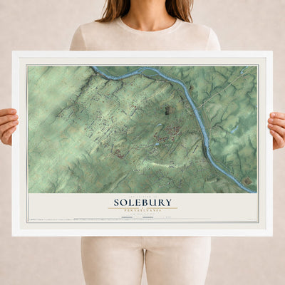 Map of Solebury, Pennsylvania, 18 x 24 inch print in a white wood frame