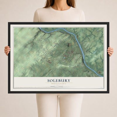 Map of Solebury, Pennsylvania, 24 x 36 inch print in a black wood frame