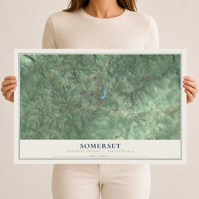 Map of Somerset, Somerset County, Pennsylvania, 12 x 18 inch unframed archival matte print
