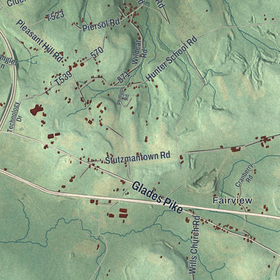 Second close-up of the map of Somerset, Somerset County, Pennsylvania print showing more streets and buildings