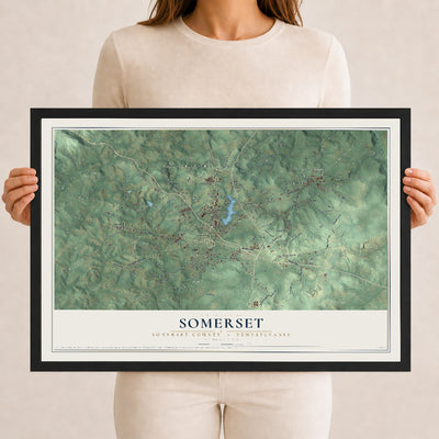 Map of Somerset, Somerset County, Pennsylvania, 12 x 18 inch print in a black wood frame