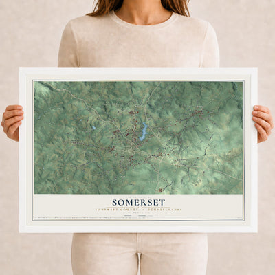 Map of Somerset, Somerset County, Pennsylvania, 12 x 18 inch print in a white wood frame