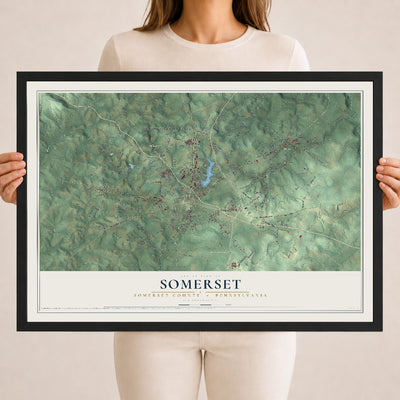 Map of Somerset, Somerset County, Pennsylvania, 18 x 24 inch print in a black wood frame