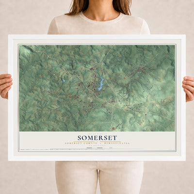 Map of Somerset, Somerset County, Pennsylvania, 18 x 24 inch print in a white wood frame