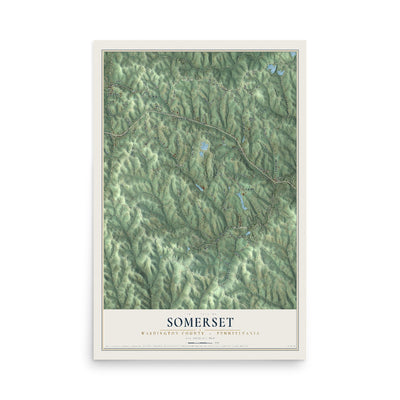 Map of Somerset, Washington County, Pennsylvania, 12 x 18 inch unframed archival matte print