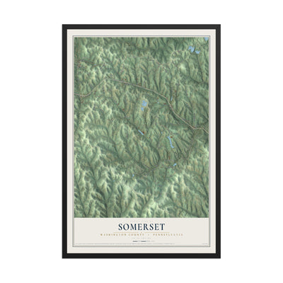 Map of Somerset, Washington County, Pennsylvania, 12 x 18 inch print in a black wood frame