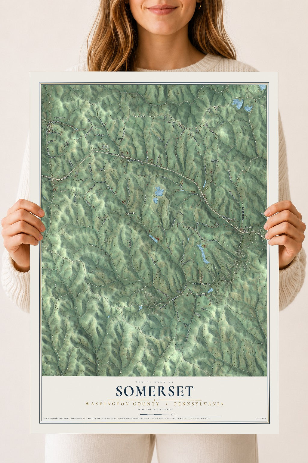 Map of Somerset, Washington County, Pennsylvania, 18 x 24 inch unframed archival matte print