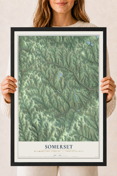Map of Somerset, Washington County, Pennsylvania, 18 x 24 inch print in a black wood frame