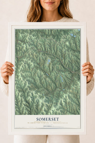 Map of Somerset, Washington County, Pennsylvania, 18 x 24 inch print in a white wood frame