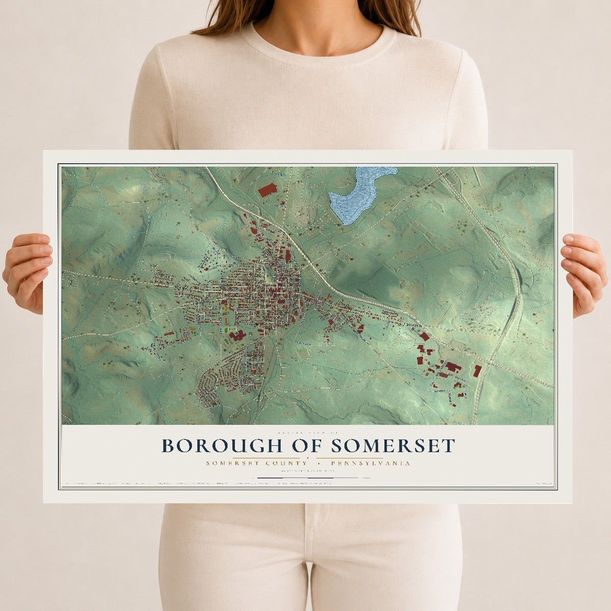 Map of the Borough of Somerset, Somerset County, Pennsylvania, 12 x 18 inch unframed archival matte print