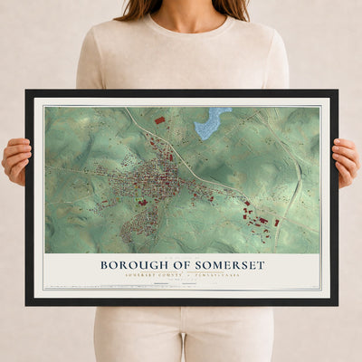 Map of the Borough of Somerset, Somerset County, Pennsylvania, 12 x 18 inch print in a black wood frame