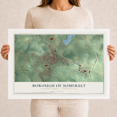 Map of the Borough of Somerset, Somerset County, Pennsylvania, 12 x 18 inch print in a white wood frame