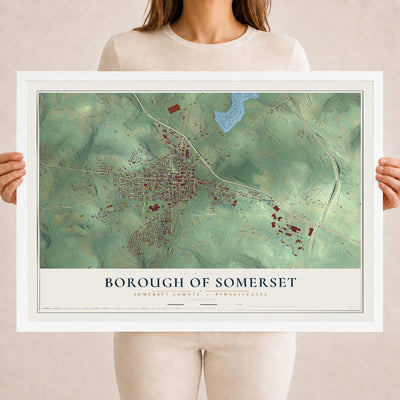 Map of the Borough of Somerset, Somerset County, Pennsylvania, 18 x 24 inch print in a white wood frame
