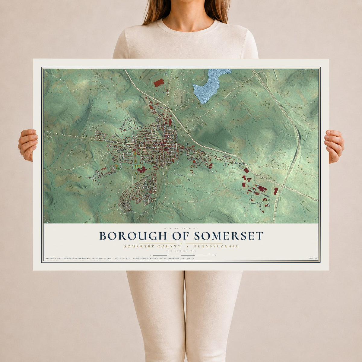 Map of the Borough of Somerset, Somerset County, Pennsylvania, 24 x 36 inch unframed archival matte print