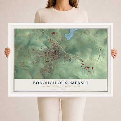 Map of the Borough of Somerset, Somerset County, Pennsylvania, 24 x 36 inch print in a white wood frame