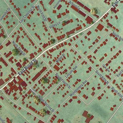 Close-up of the map of Souderton, Pennsylvania print showing street and building detail