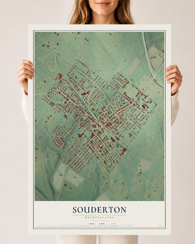 Map of Souderton, Pennsylvania, 24 x 36 inch unframed archival matte print