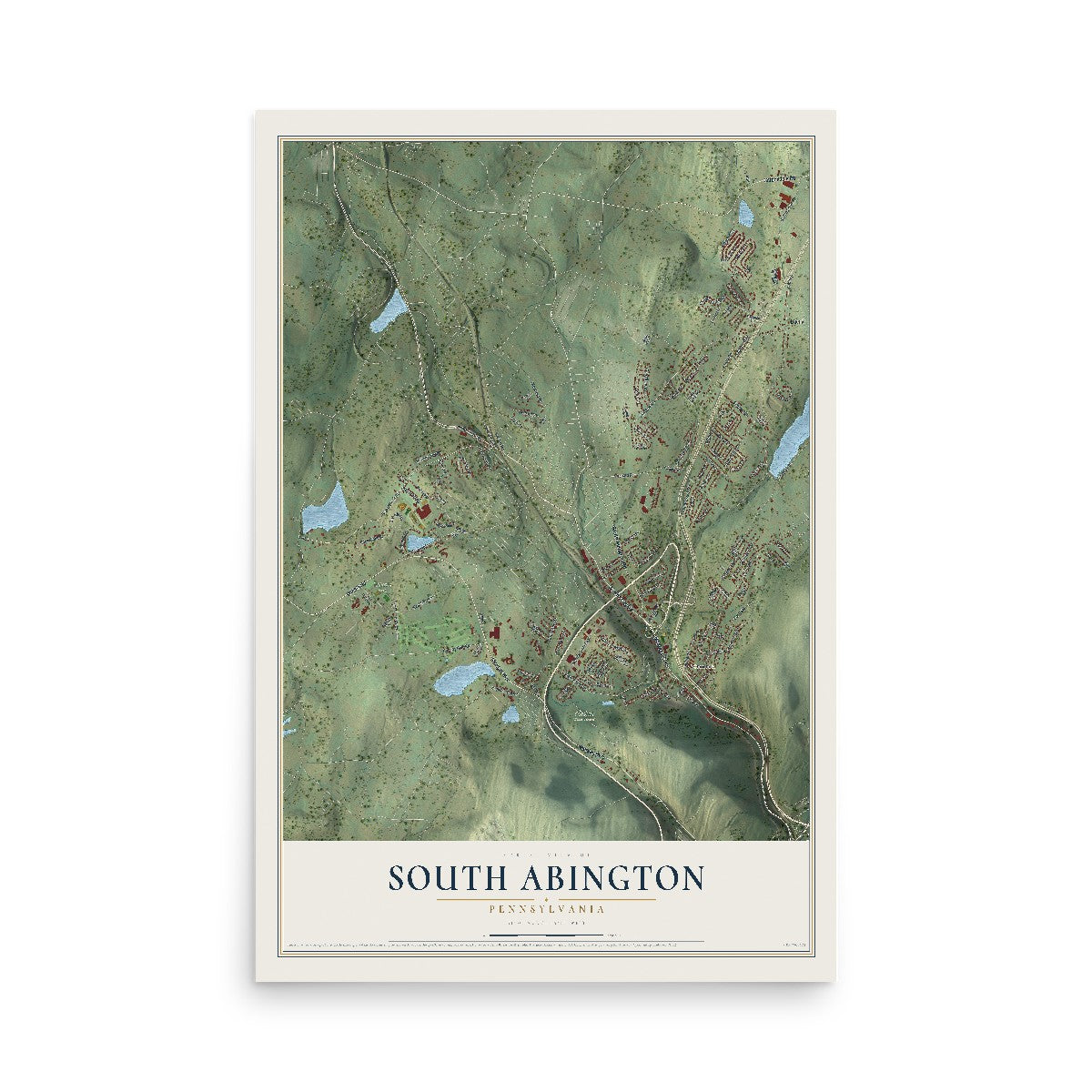 Map of South Abington, Pennsylvania, 12 x 18 inch unframed archival matte print