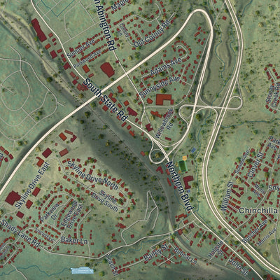 Close-up of the map of South Abington, Pennsylvania print showing street and building detail